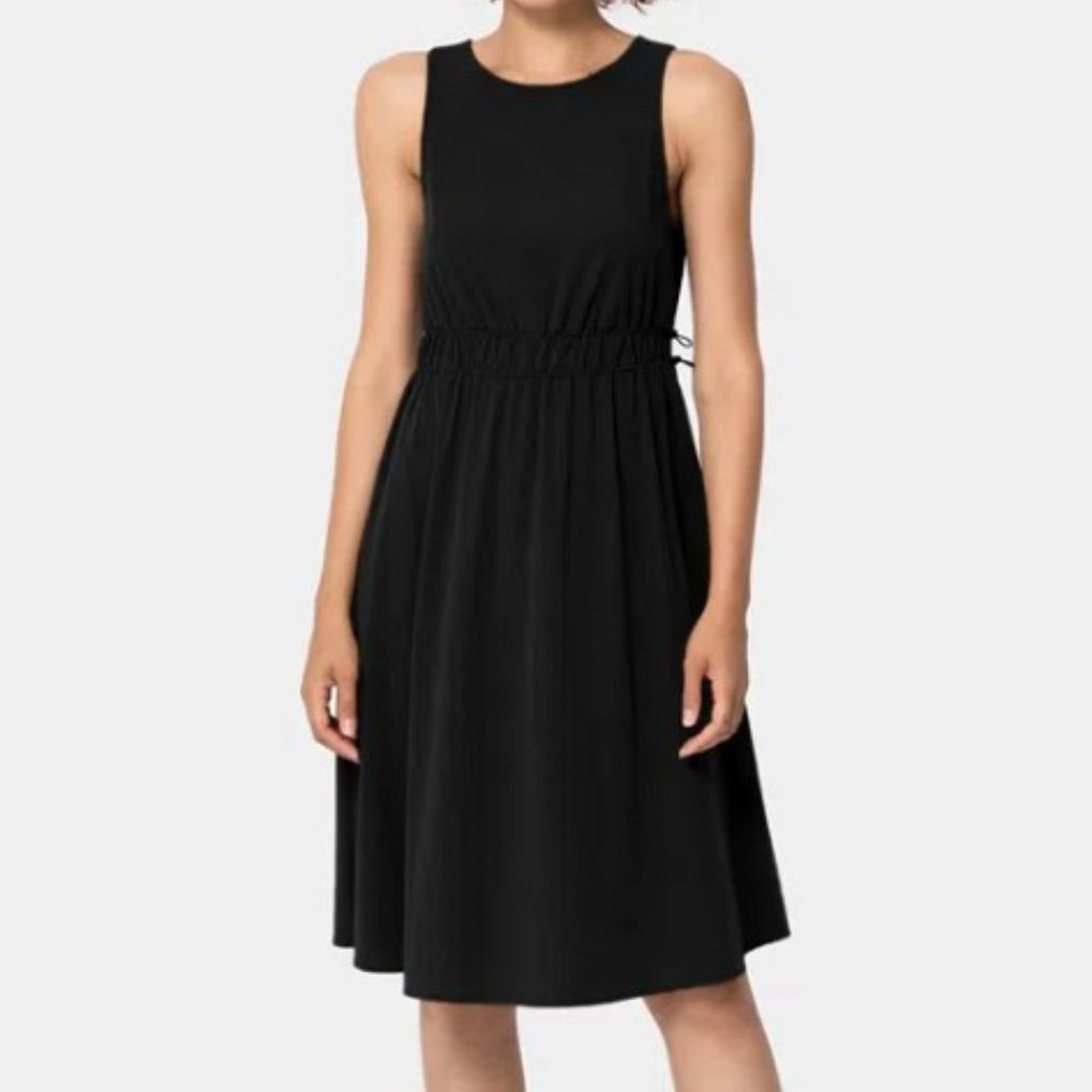 NWT Halara Black Round Neck Mid Rise Sleeveless Cut-Out Drawstring Dress